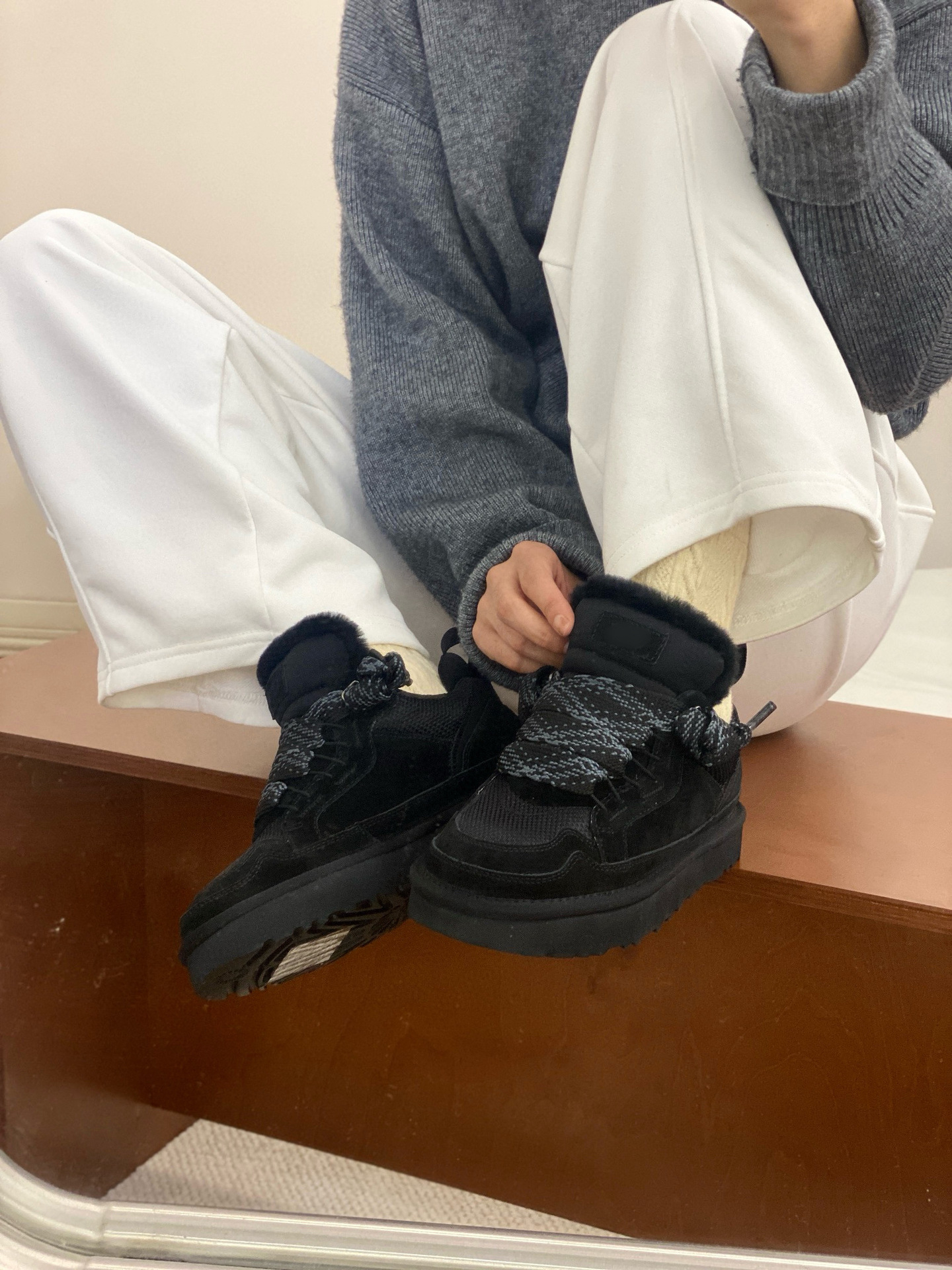桑坡海兰德lowmel羊毛梅尔系带休闲款低帮羊皮毛厚底靴雪地靴保暖 8