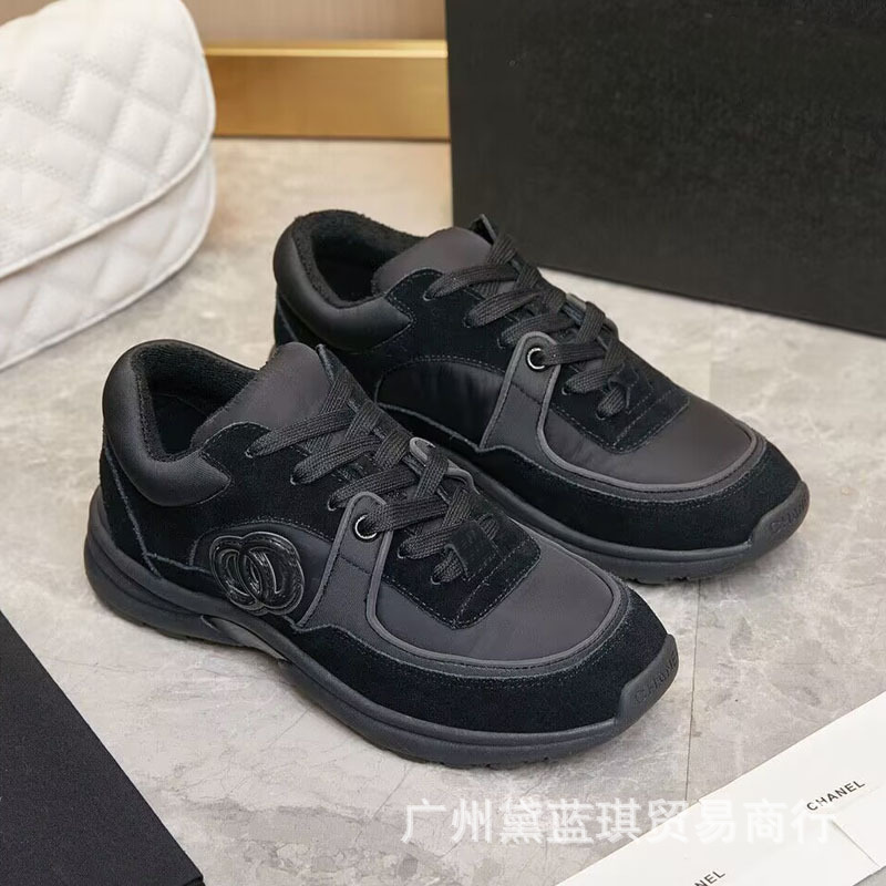 跨境大码男女同款小香风真皮拼接网布休闲运动鞋跑步鞋轻便舒适 2