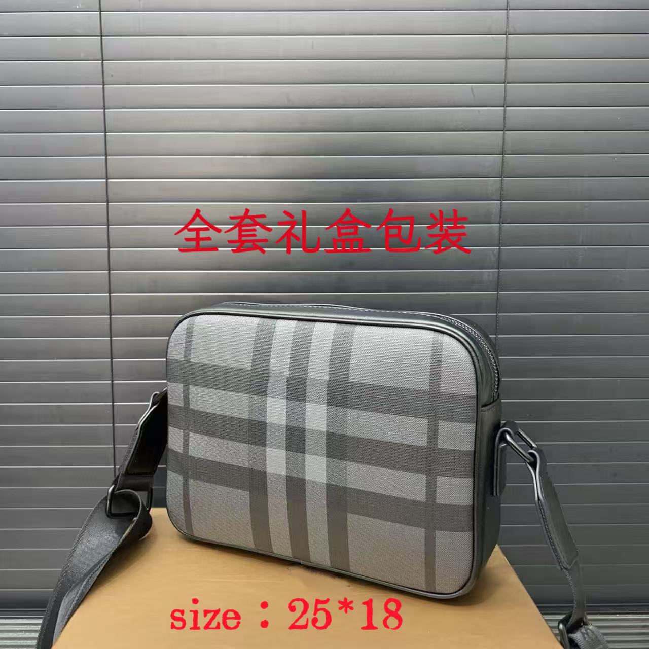 新款格纹相机包跨境男士斜挎包大容量休闲简约单肩包男包 2
