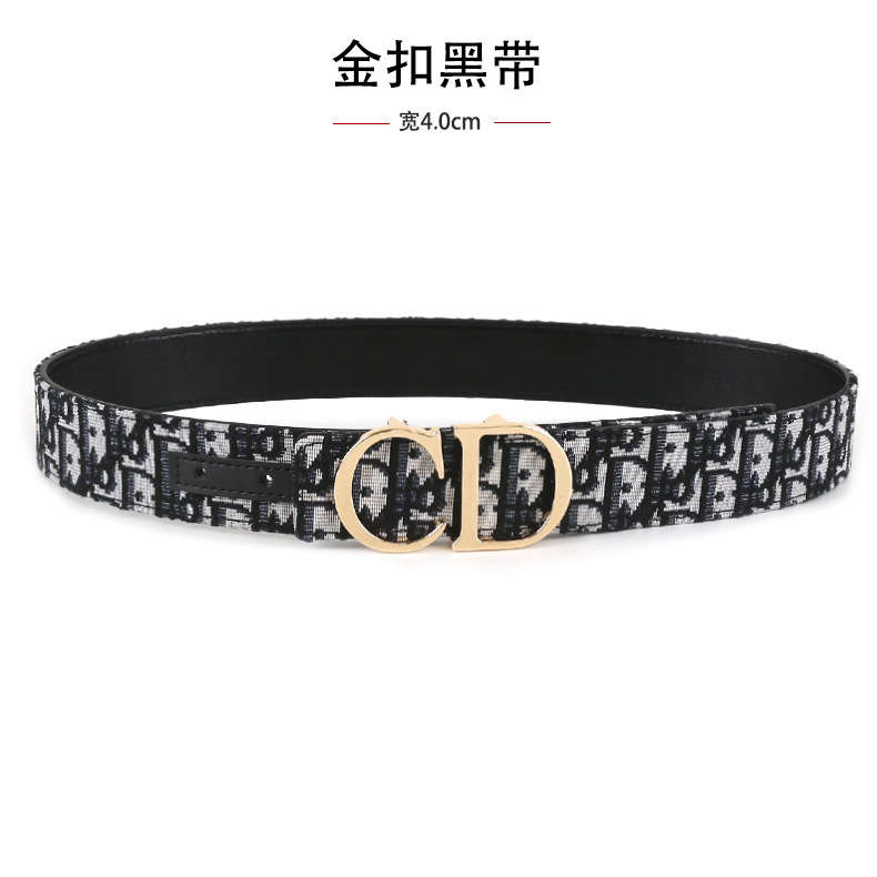跨境男士皮带3.8cm时尚平纹荔枝纹简约布带皮带字母cd扣头腰带 2