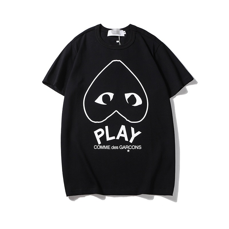 正确版 明星同款川久潮牌pla爱心刺绣短袖纯棉红心眼睛情侣装T恤y 25