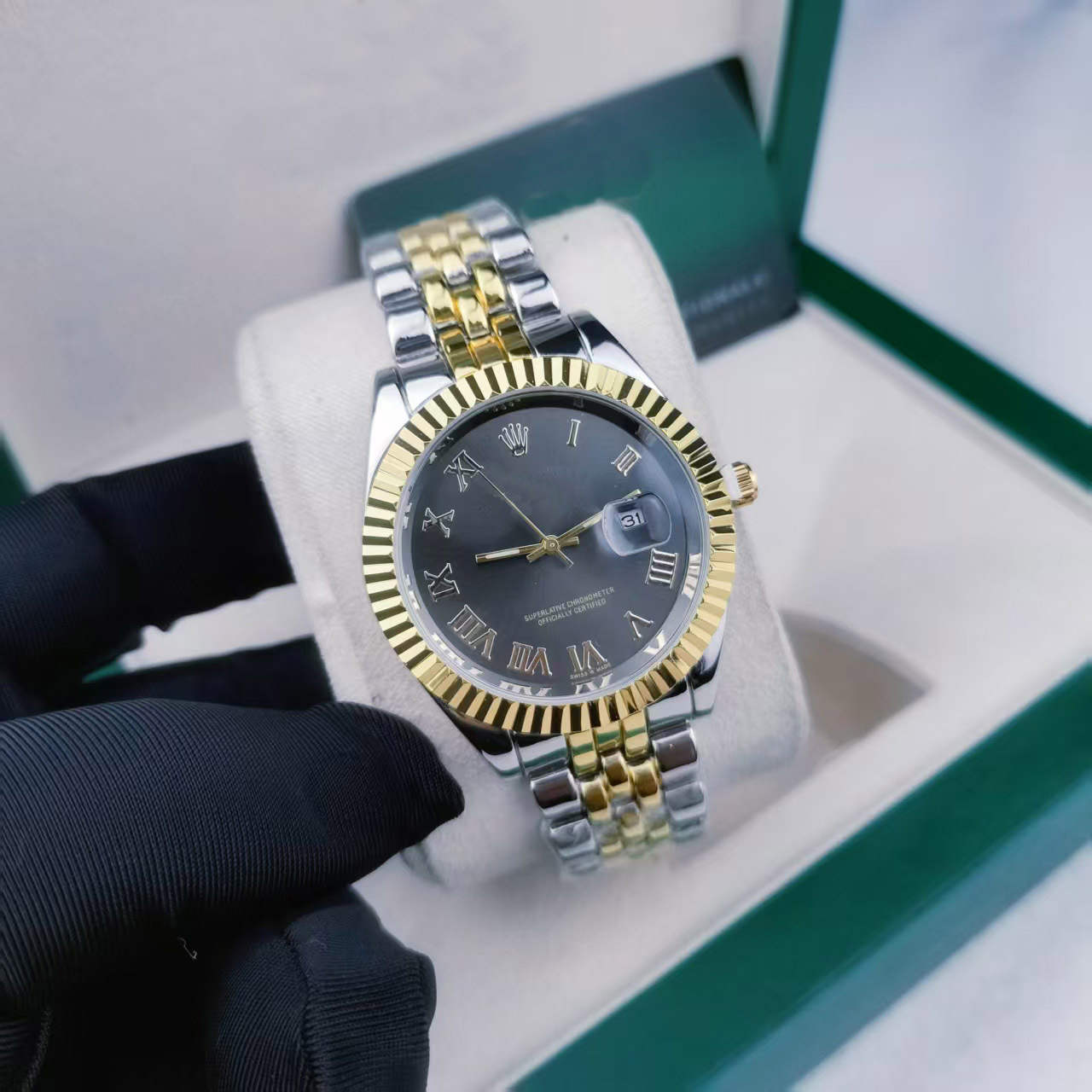 日志实心钢带罗马间金黑