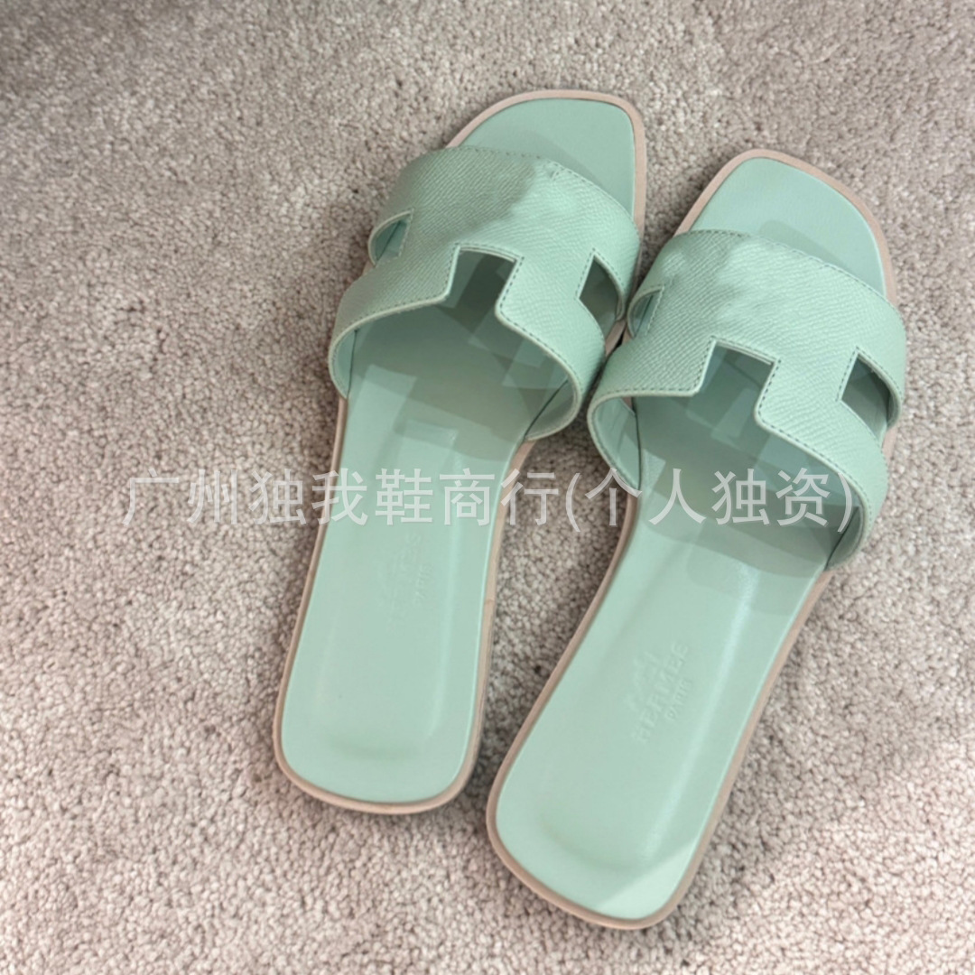 高版本款H型英伦风水钻一字平底凉拖外贸热销透气大码女鞋slipper 30