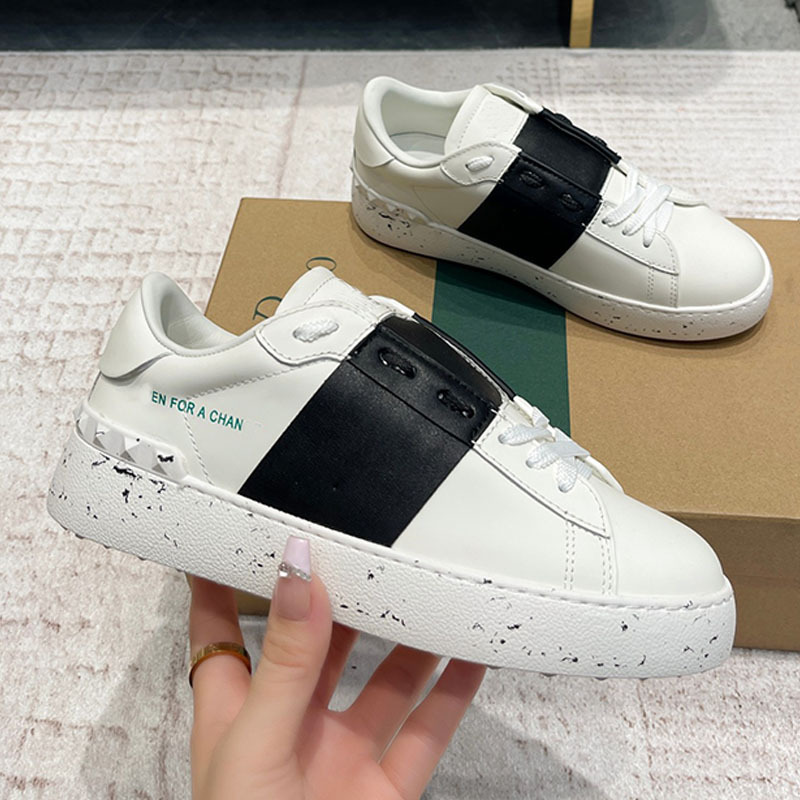 2024新款V家厚底铆钉小白鞋男女同款百搭系带休闲运动鞋拼色板鞋 2