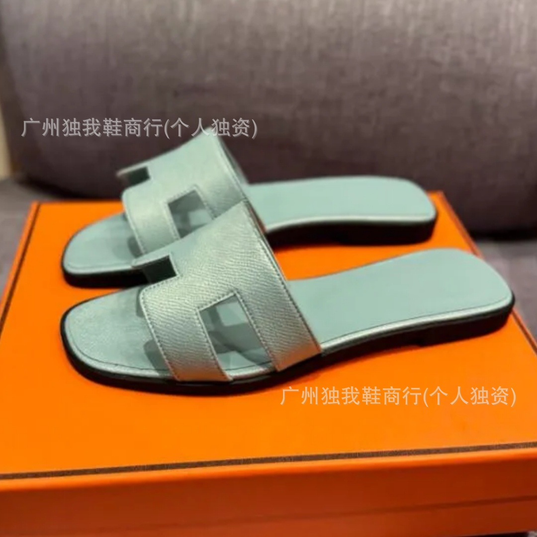 高版本款H型英伦风水钻一字平底凉拖外贸热销透气大码女鞋slipper 8