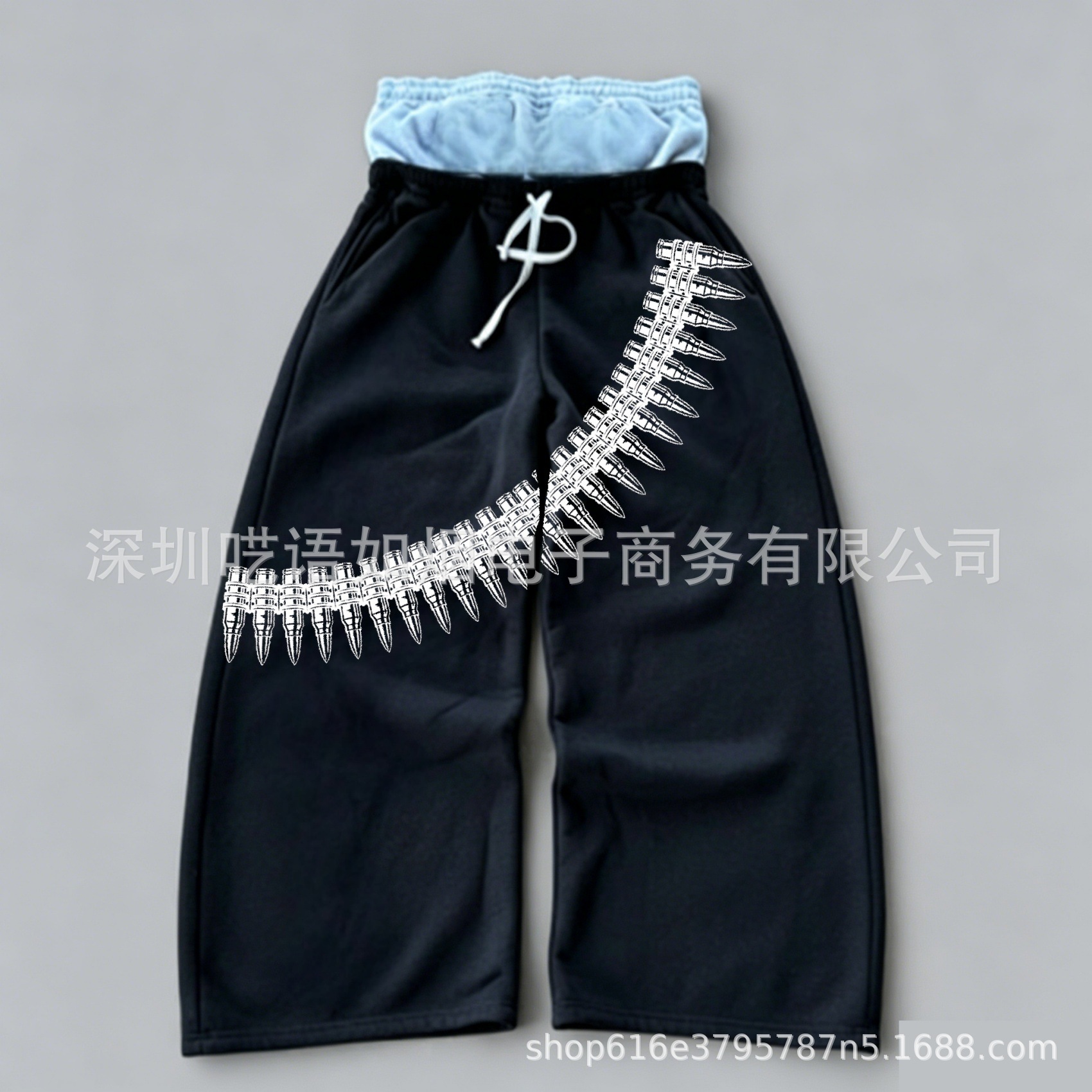 y2k高街欧美跨境ins双腰印花刺绣街头折叠裤头卫衣裤休闲直筒长裤 8